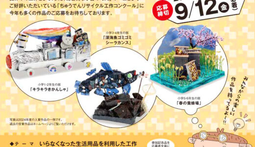 【小学生限定公募】第29回 ちゅうでんリサイクル工作コンクール［最優秀賞 賞状 図書カード3万円分］