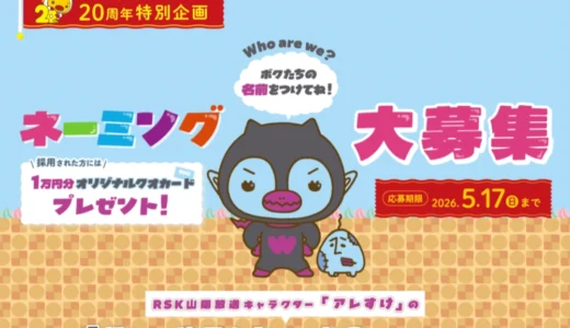 RSKキャラクターアレすけ20周年特別企画 アレすけの『新しい仲間たち』に名前をつけよう！［賞 アレすけ20周年キービジュアル入りクオカード1万円分］